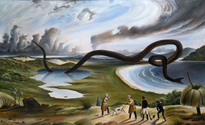 Christopher Pease, Hunting Party, 2003, oil on canvas, 128 x 210,5 cm, National Gallery of Australia, Canberra © courtesy of the artist and Michael Reid Sydney + Berlin and Gallerysmith, Melbourne
