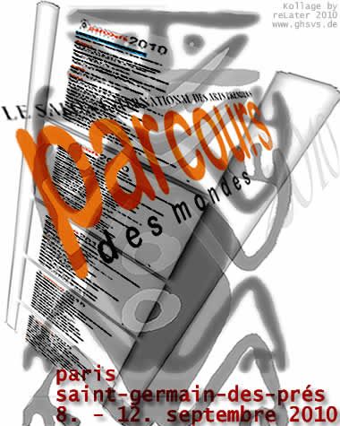 Wilde Kollage aus Galeristenliste, Logos der Messe.